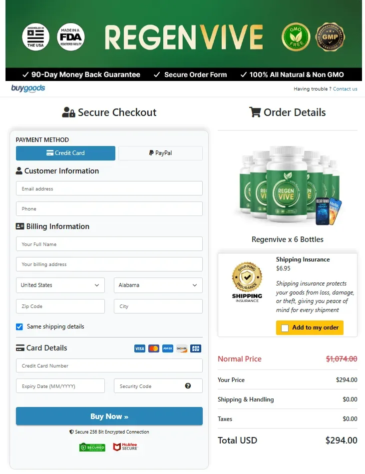 RegenVive order page